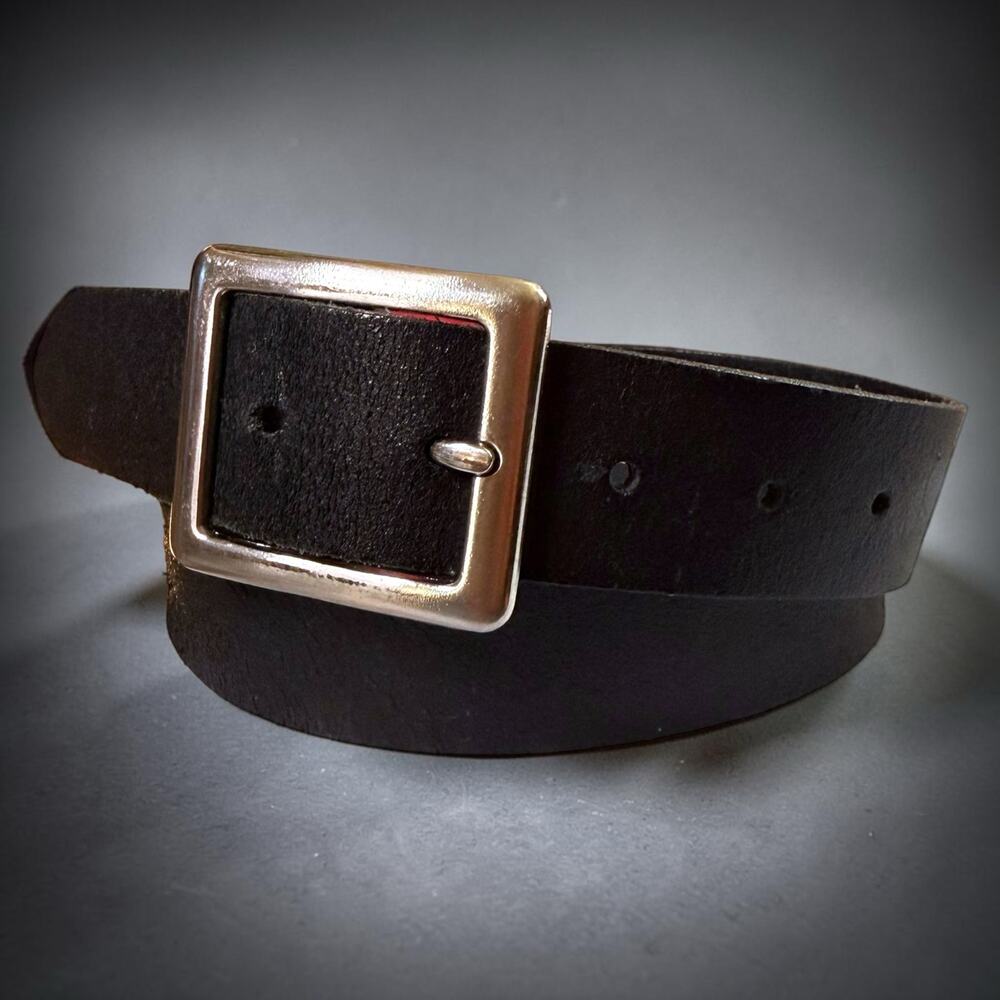 Vintage Express Leather Belt Unisex Black Silver Buckle Punk Grunge Sz M (32)